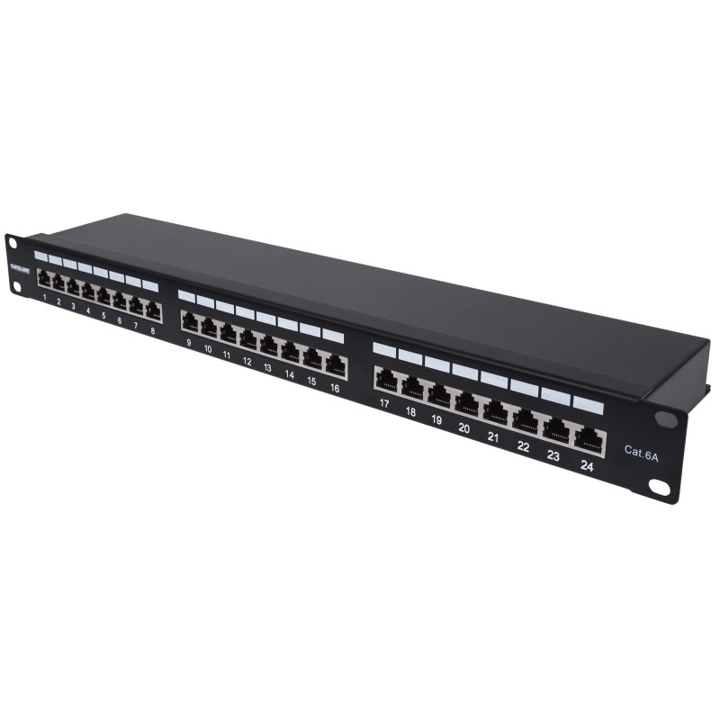 24-Port Cat6a Patchpanel, geschirmt, 24 Ports, FTP, 1 HE, mit Klemmleisten 90°